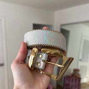 Vintage Leather 80’s Iridescent Gold Buckle Belt